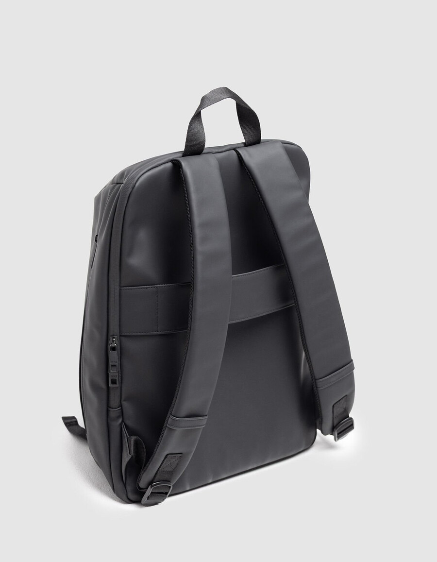 mochila de nailon negra con efecto goma para hombre
