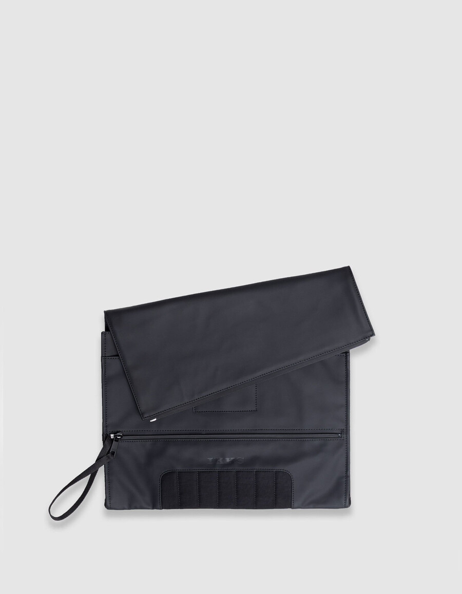 bolso clutch de nailon negro efecto goma para hombre