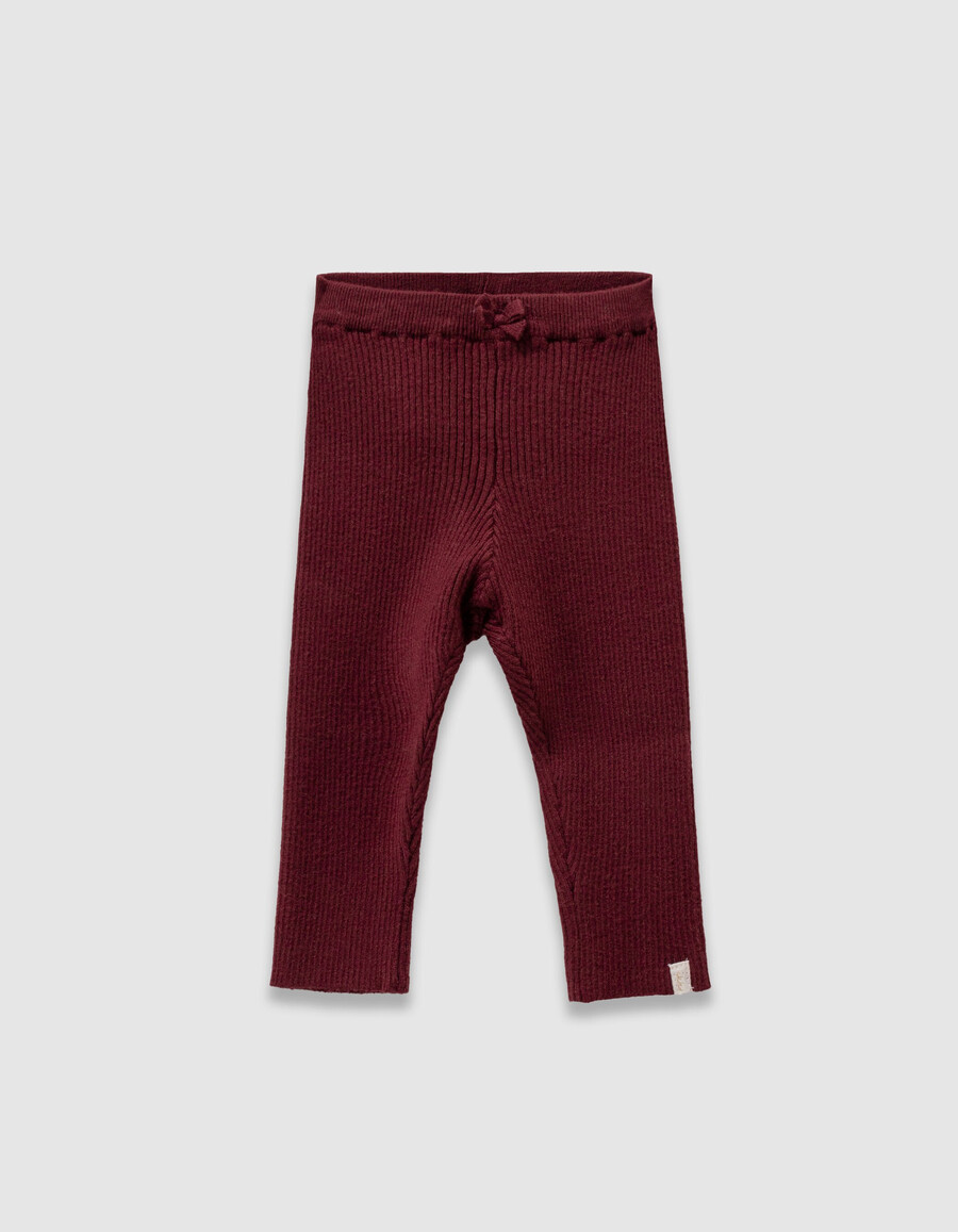 conjunto de jersey de punto color crudo y leggings burdeos para bebé niña