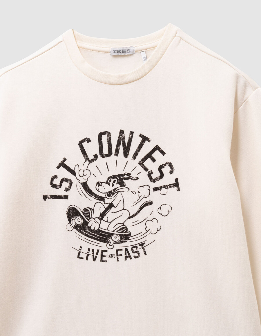 camiseta blanca de algodón orgánico para niño eslogan skater