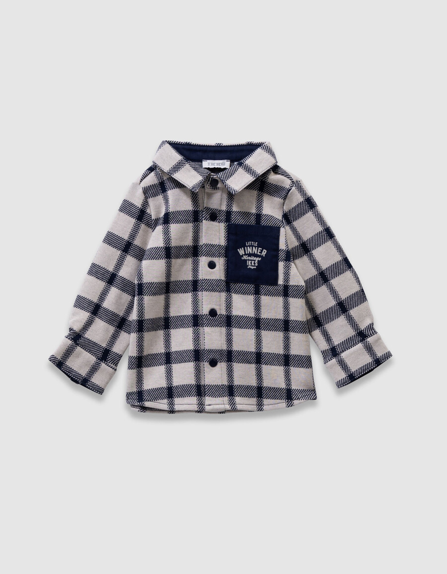 camisa color crudo con cuadros azul marino para bebé niño