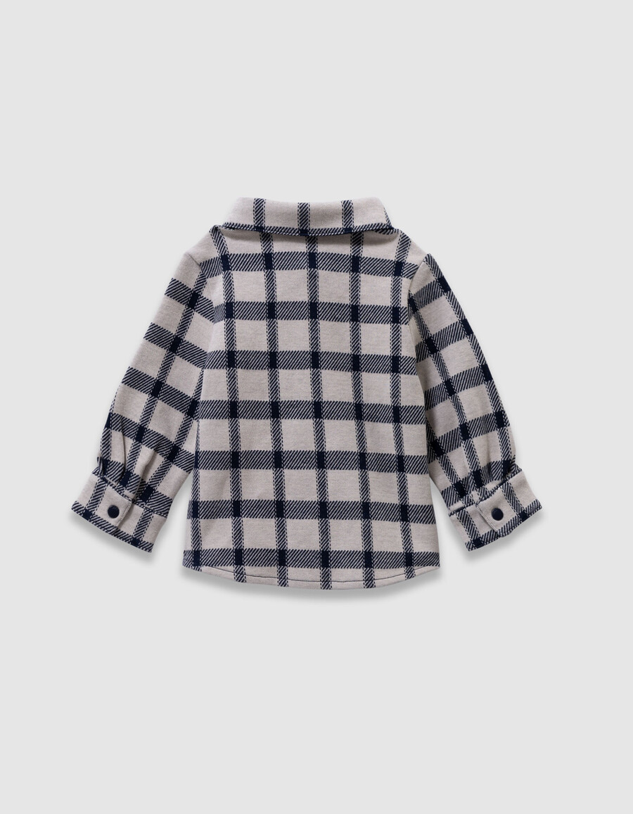 camisa color crudo con cuadros azul marino para bebé niño