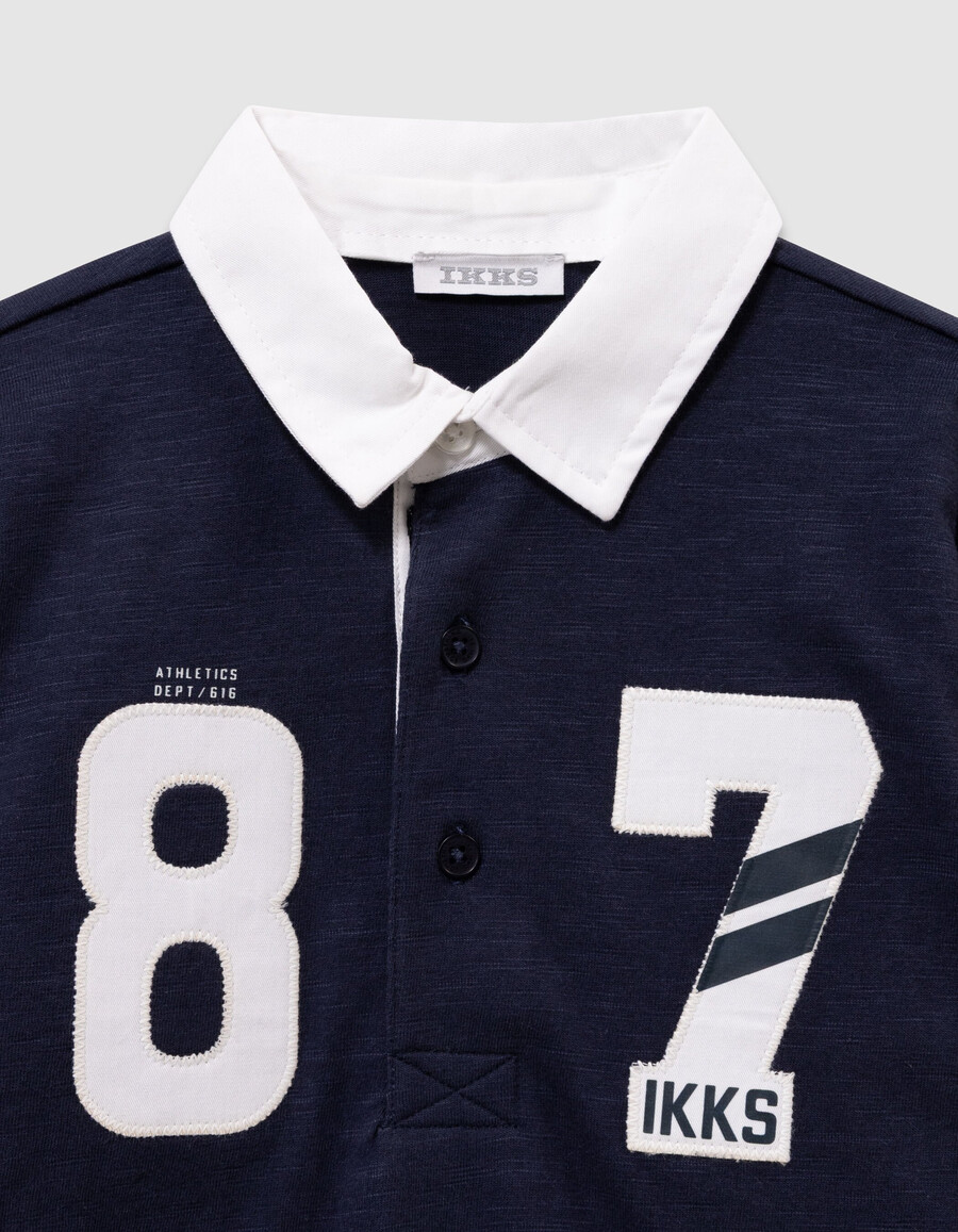 polo azul marinocamellonegro para niño cuello blanco números