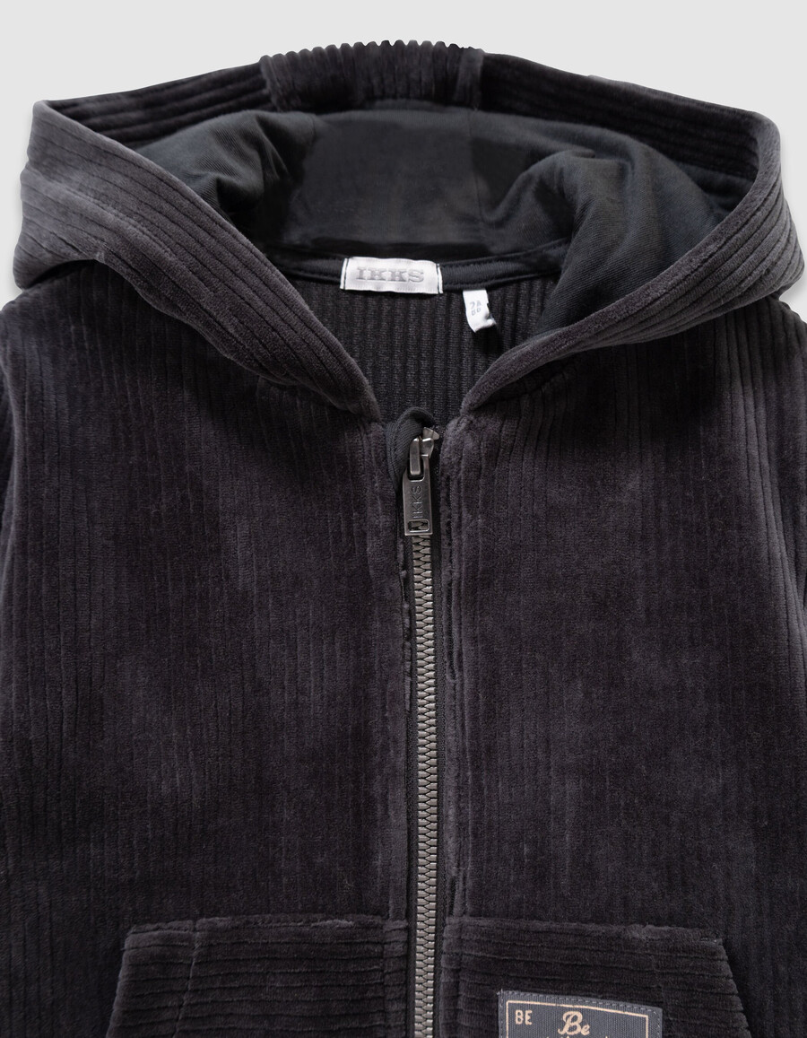 cárdigan con capucha de punto de pana gris para niño