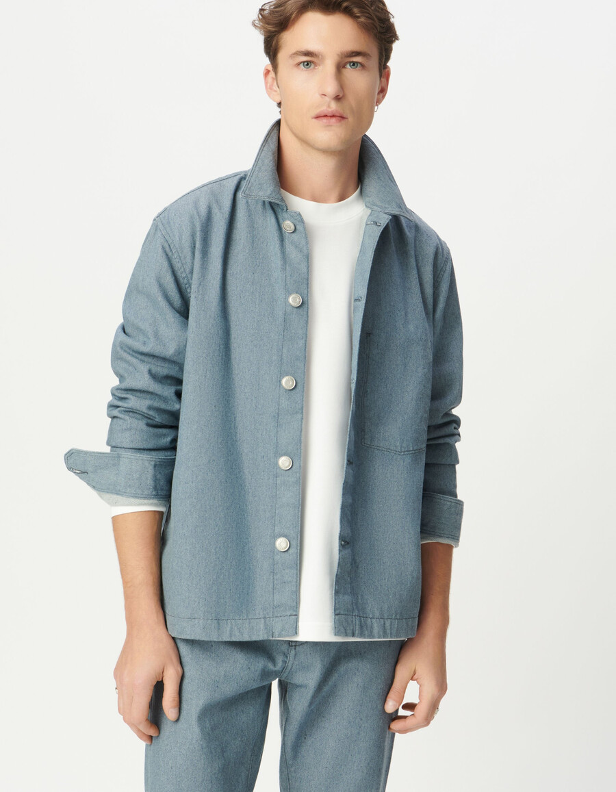 chaqueta vaquera azul estilo trabajador para hombre