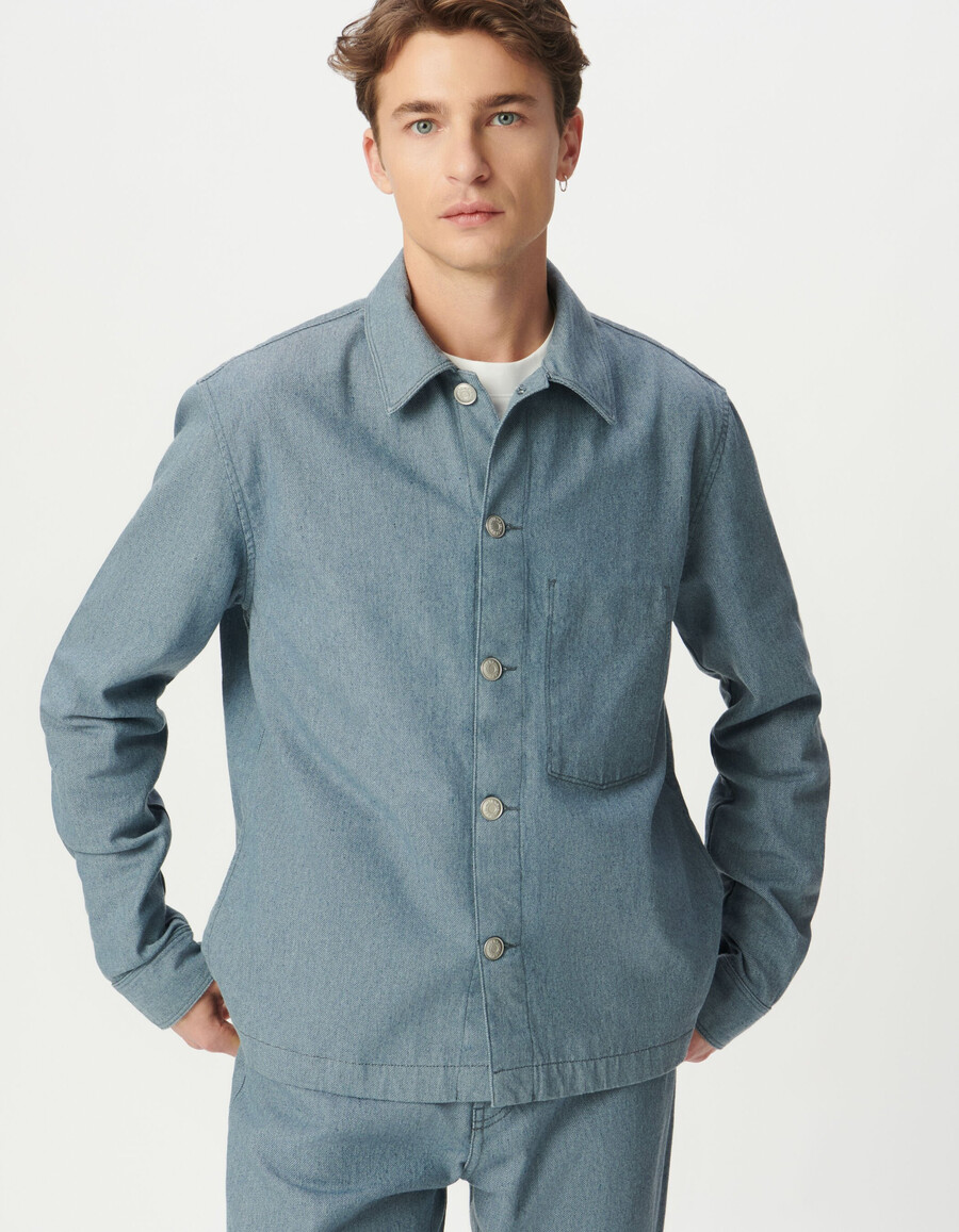 chaqueta vaquera azul estilo trabajador para hombre