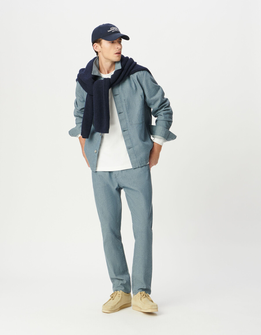 chaqueta vaquera azul estilo trabajador para hombre