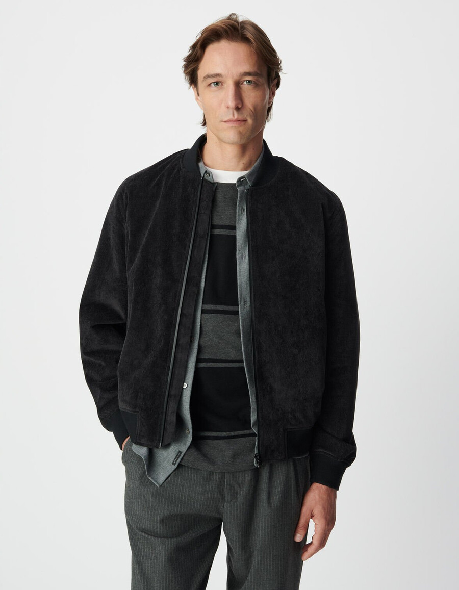 chaqueta impermeable de terciopelo acolchado negro para hombre