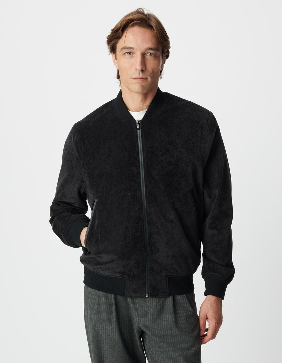 chaqueta impermeable de terciopelo acolchado negro para hombre