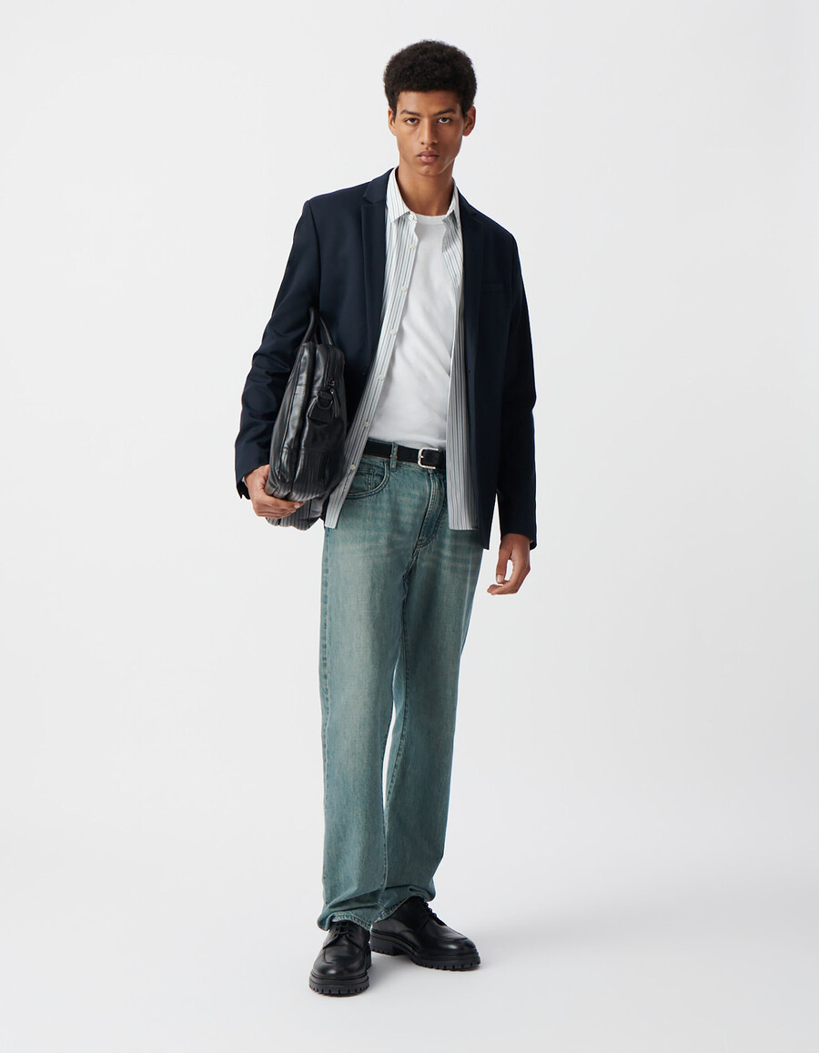 chaqueta de traje interlock azul marino para hombre