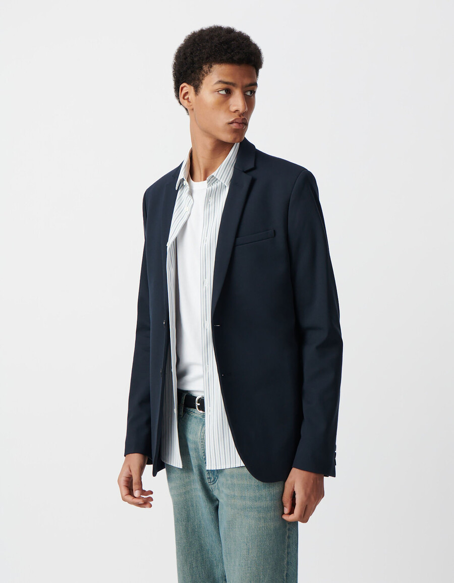 chaqueta de traje interlock azul marino para hombre