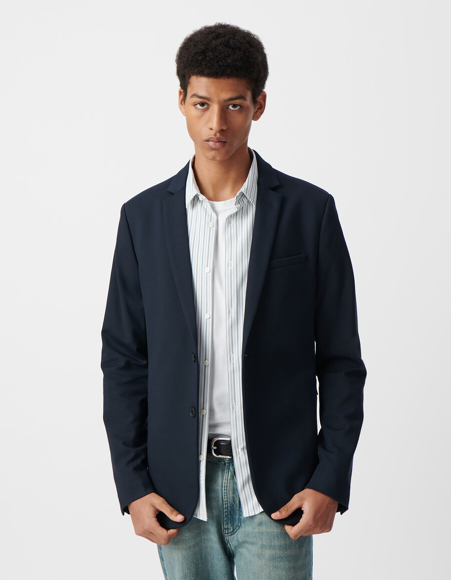 chaqueta de traje interlock azul marino para hombre
