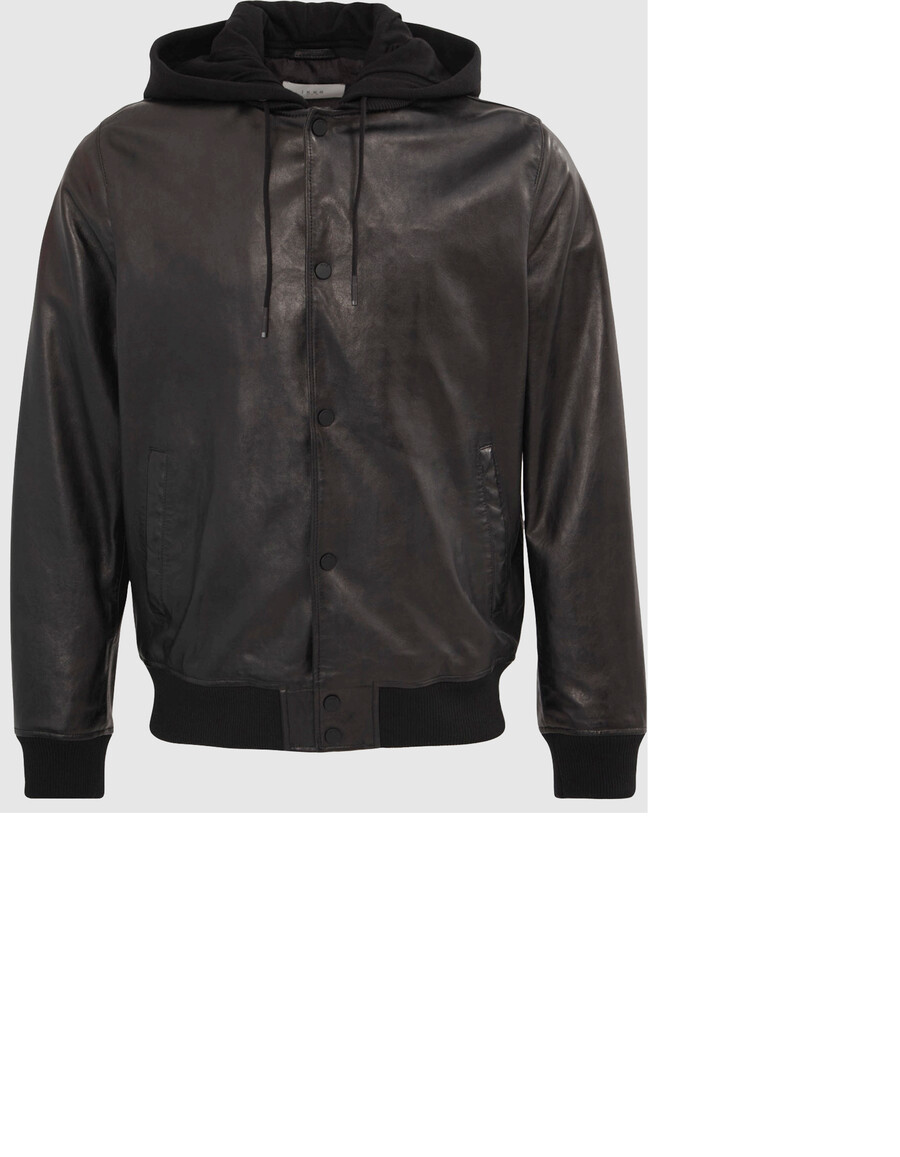 chaqueta bomber de cuero negra para hombre con forro desmontable