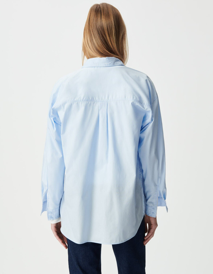 camisa de manga larga extragrande bordada en azul para mujer