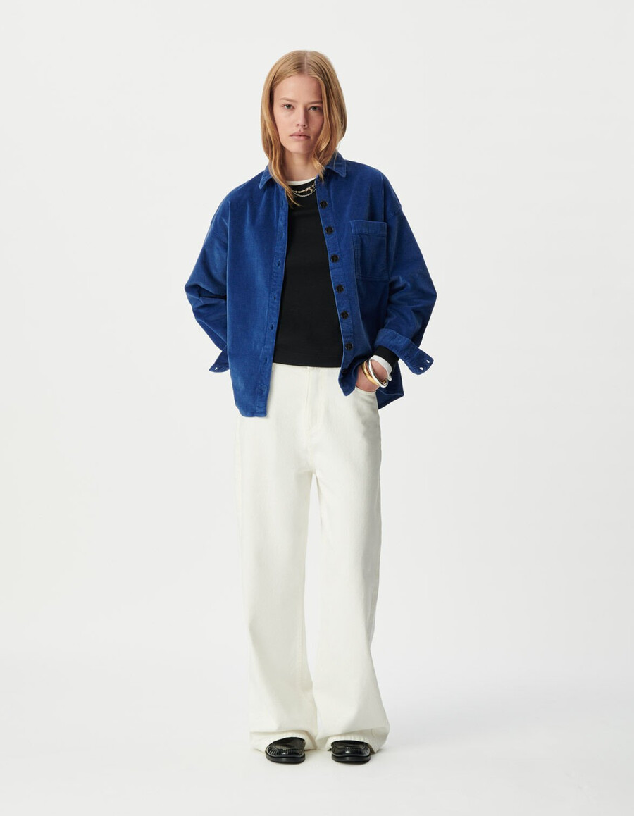 camisa de pana azul para mujer