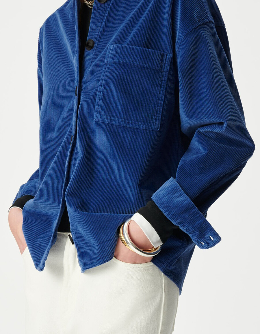 camisa de pana azul para mujer