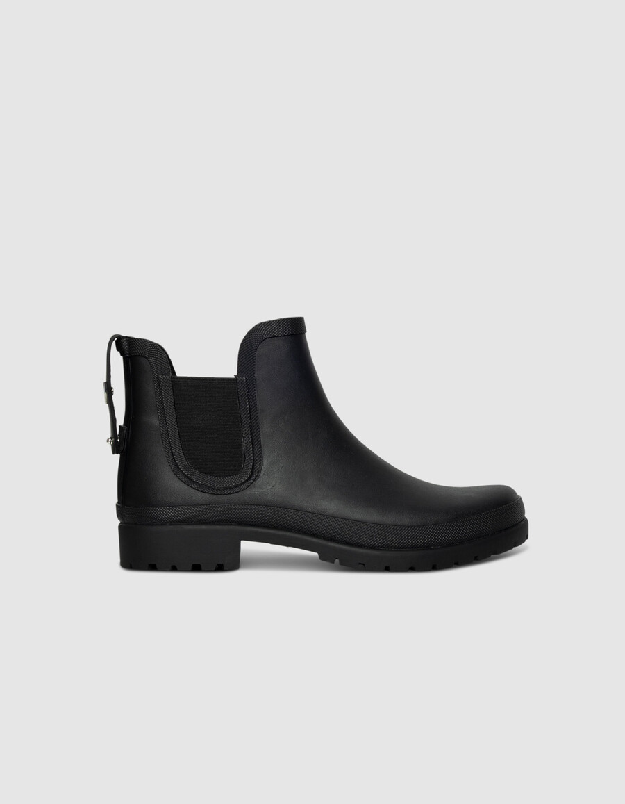 botas de lluvia chelsea negras para mujer con suela con tacos