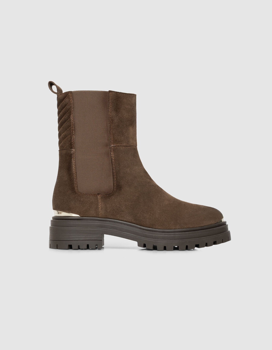 botas chelsea de ante marrón para mujer con suela con tacos