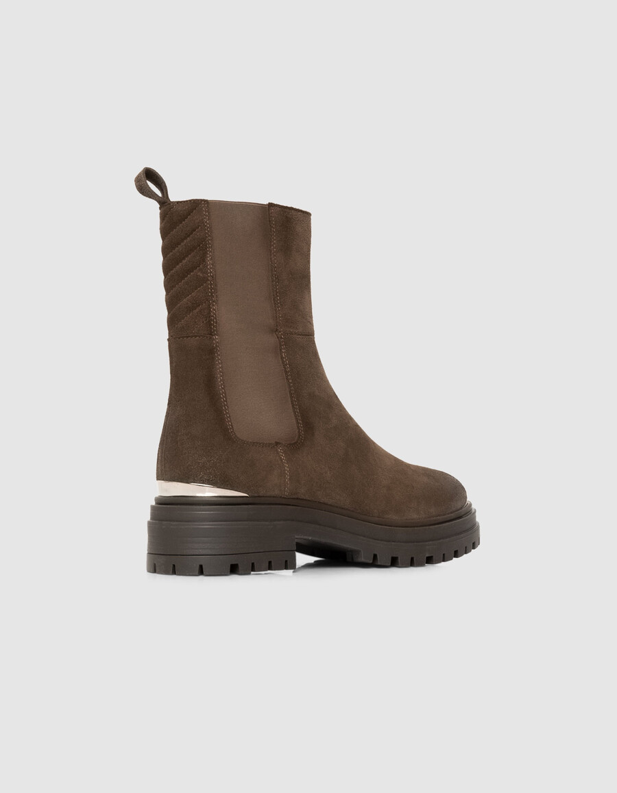 botas chelsea de ante marrón para mujer con suela con tacos