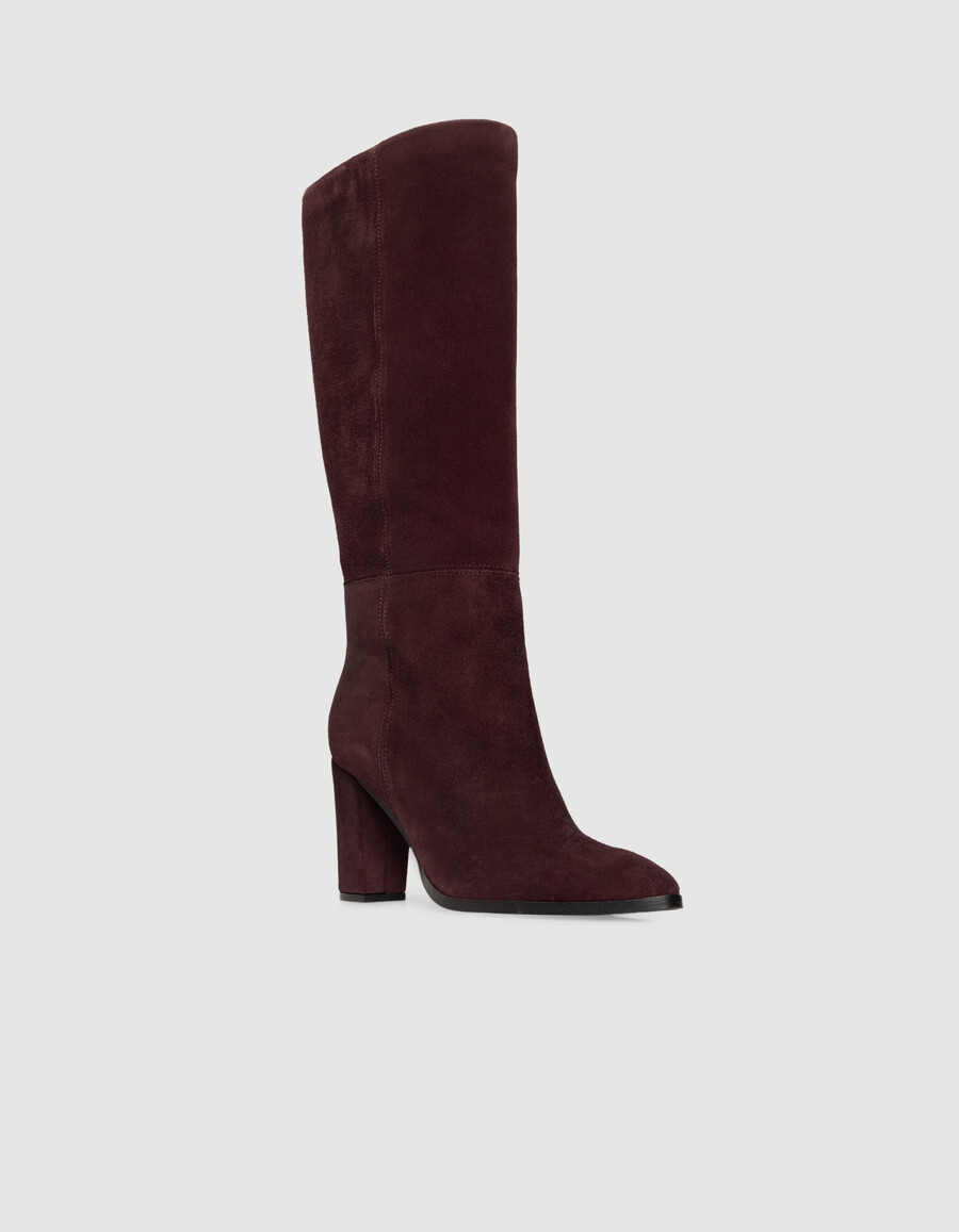 botas de tacón de ante burdeos para mujer