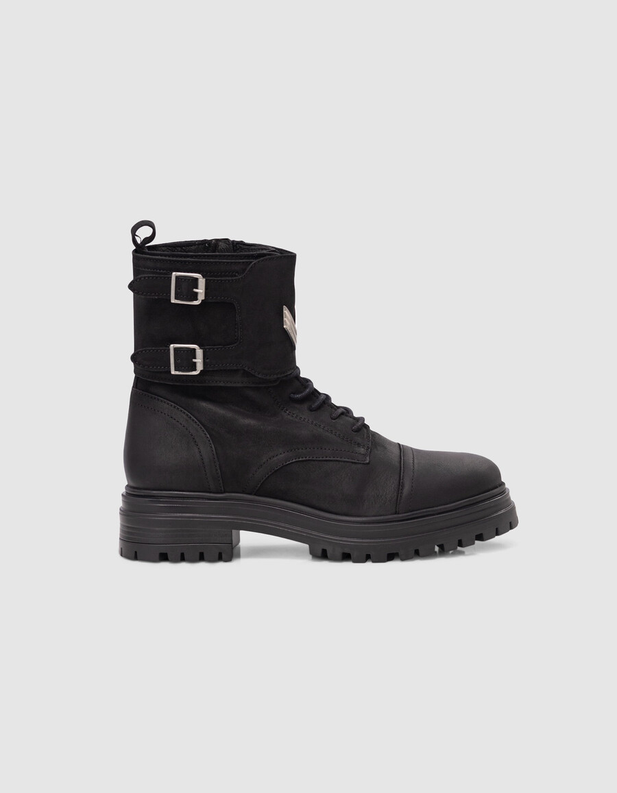 botas ranger de piel nobuk negra para mujer