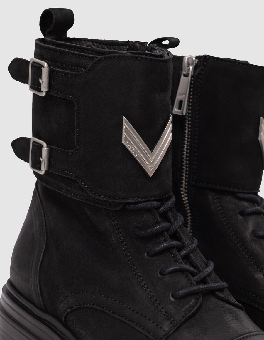 botas ranger de piel nobuk negra para mujer