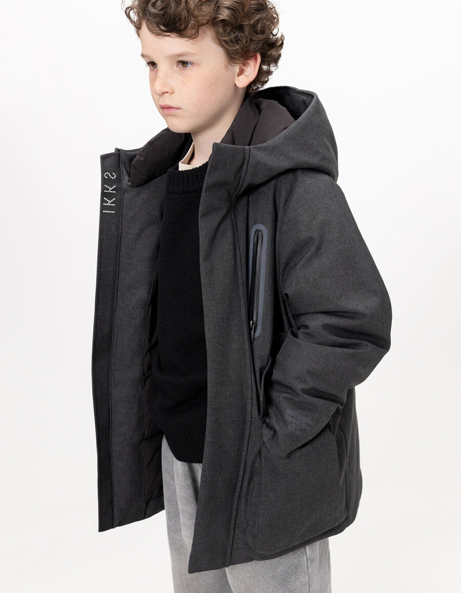 parka gris para niño con forro acolchado