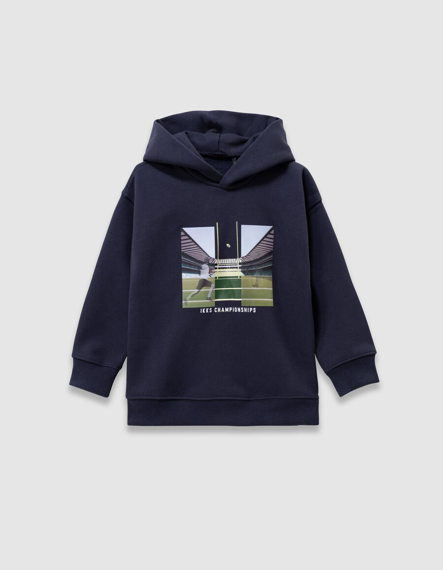 sudadera con capucha azul marino para niño con imagen lenticular