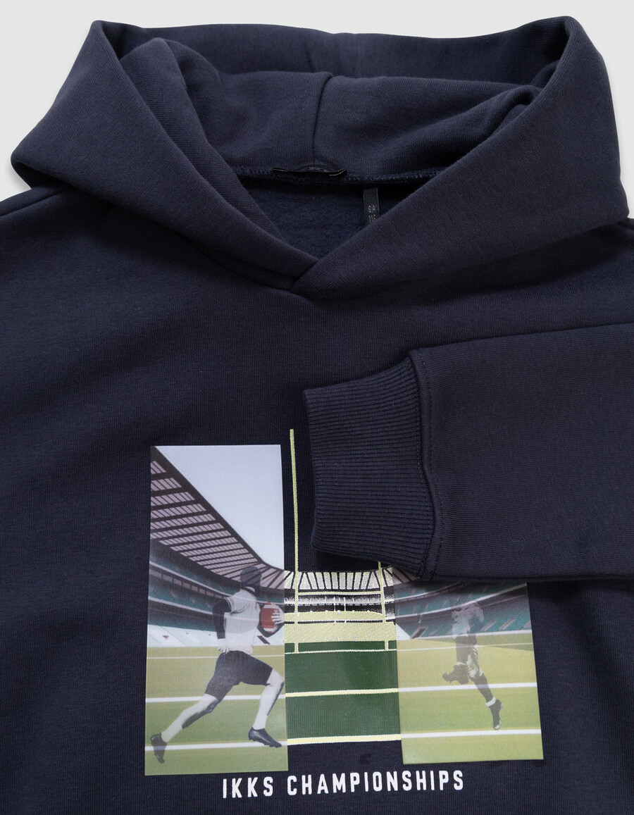 sudadera con capucha azul marino para niño con imagen lenticular