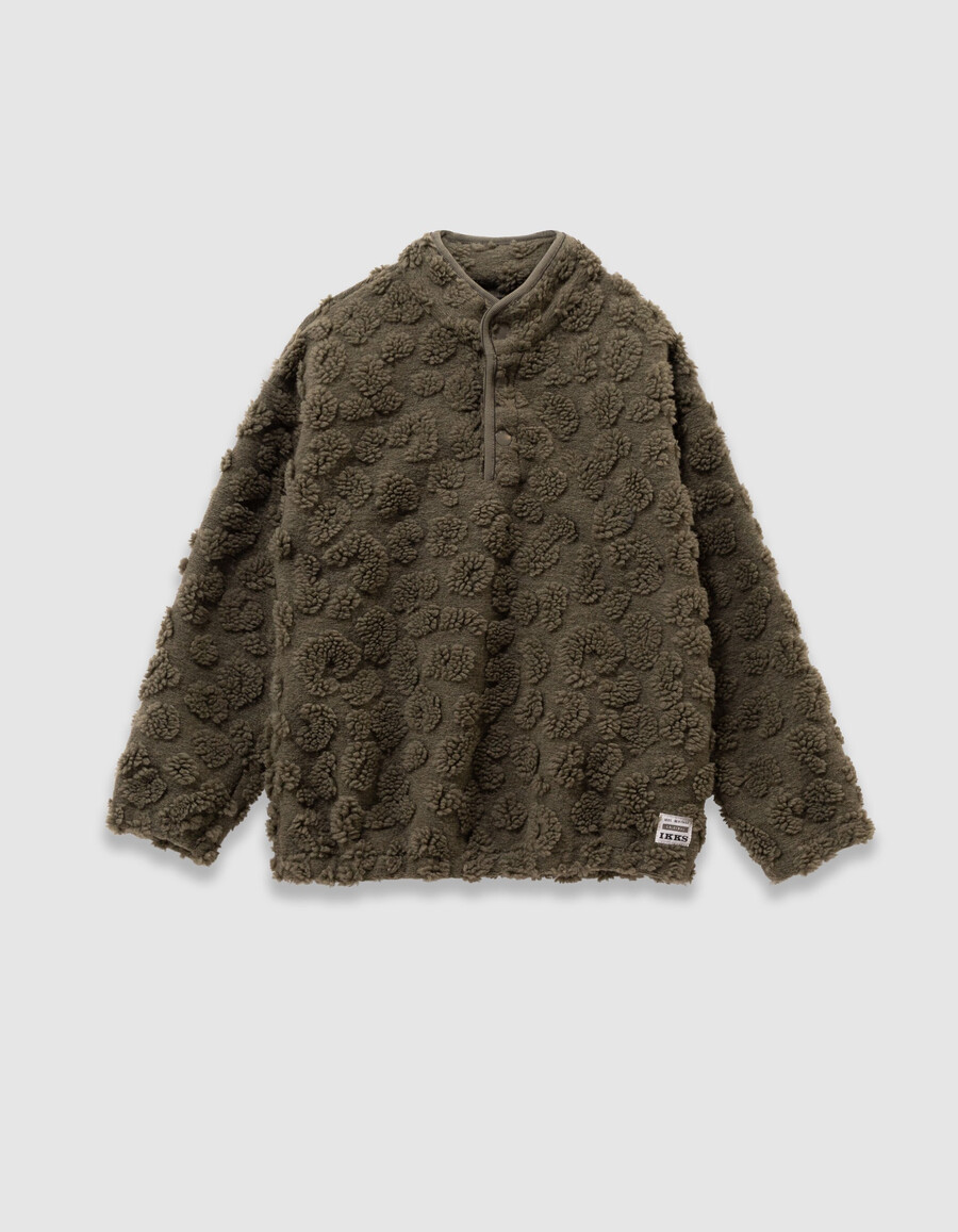 sudadera de jacquard sherpa con estampado de leopardo en color caqui para niño