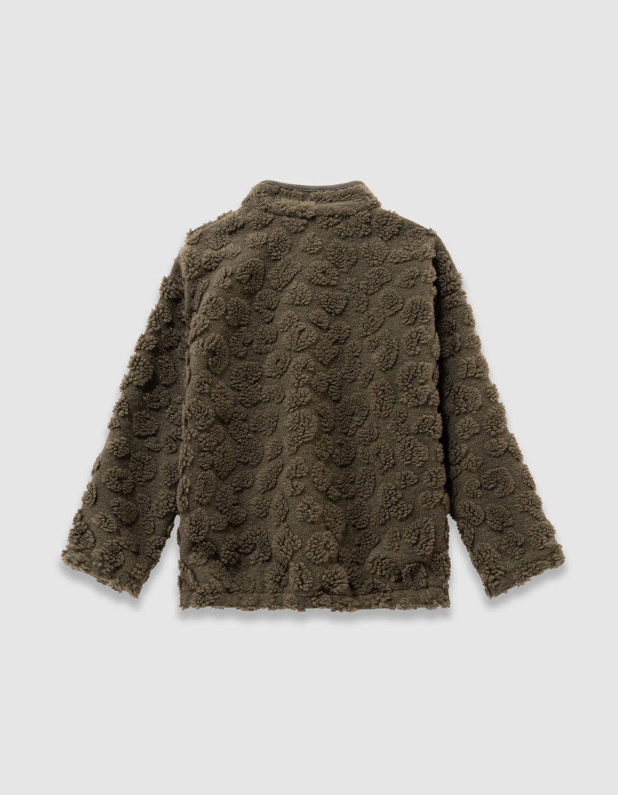 sudadera de jacquard sherpa con estampado de leopardo en color caqui para niño