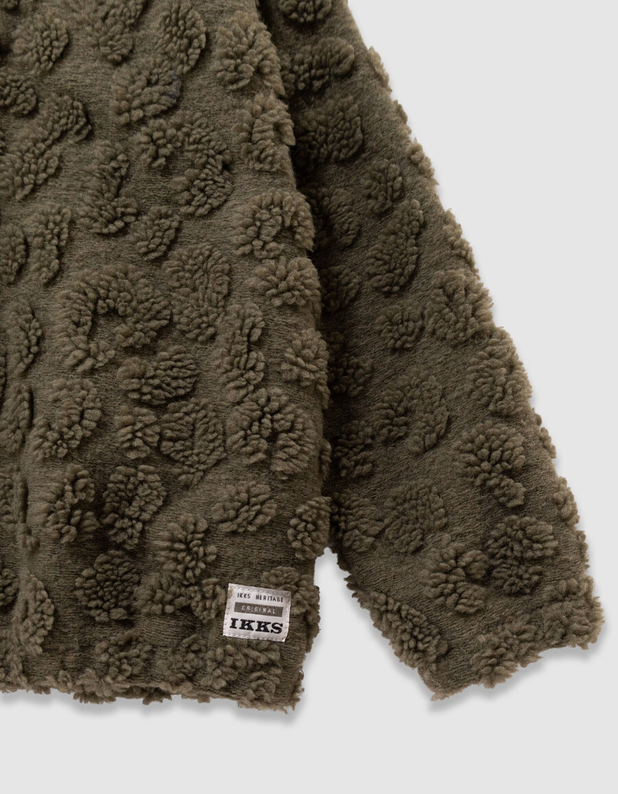 sudadera de jacquard sherpa con estampado de leopardo en color caqui para niño