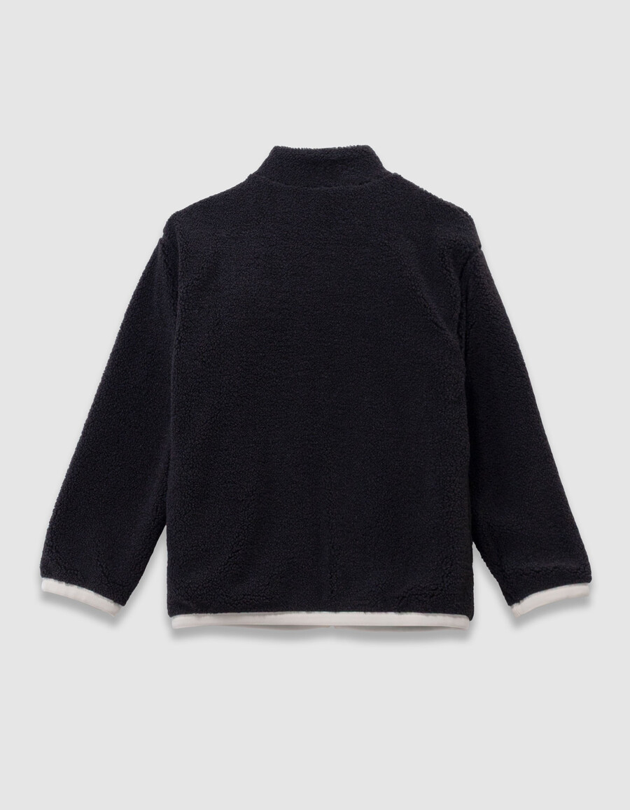 sudadera reversible tipo cárdigan de sherpa negra y verde para niño