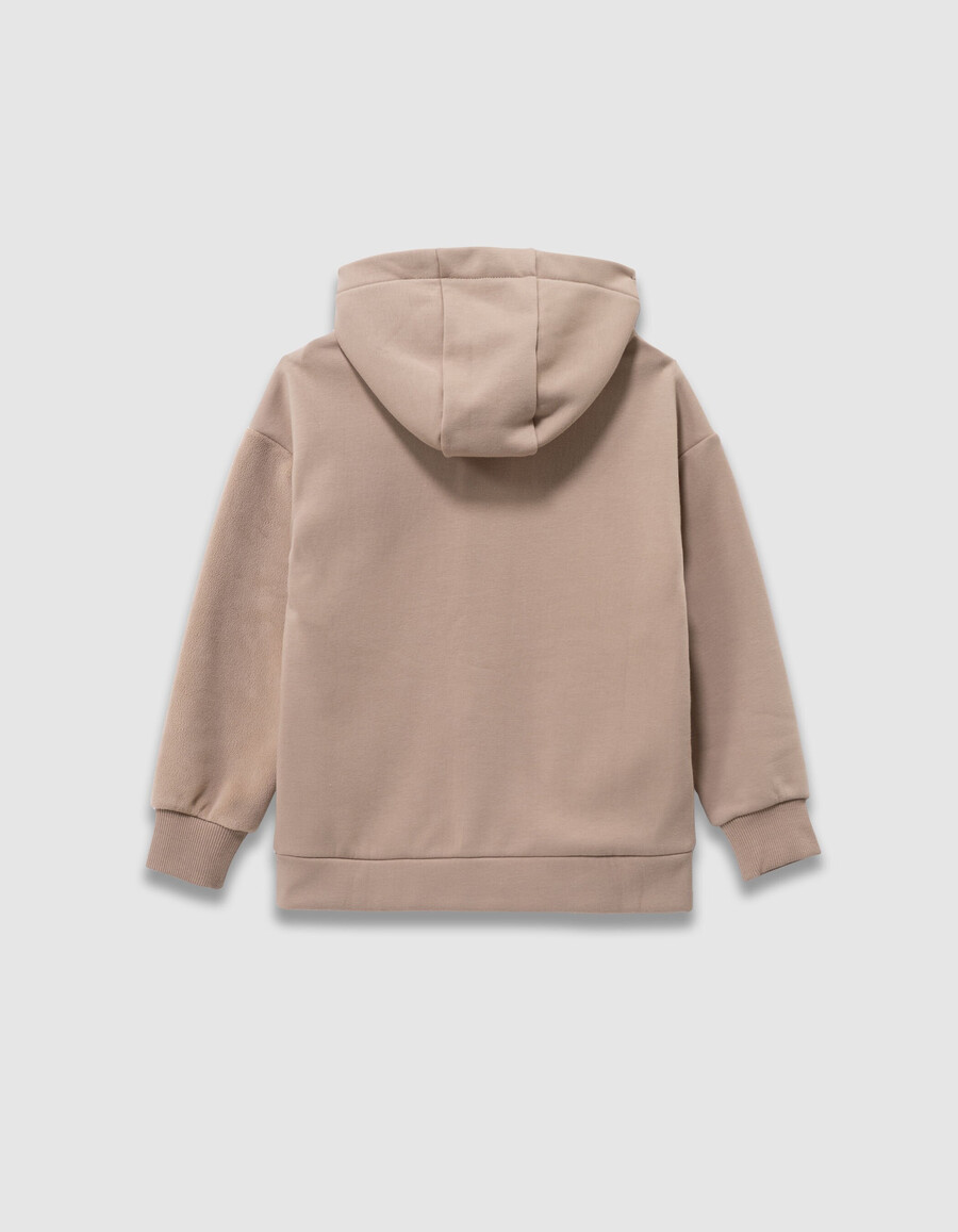 cárdigan beige con capucha y cremallera de tejido mixto para niño