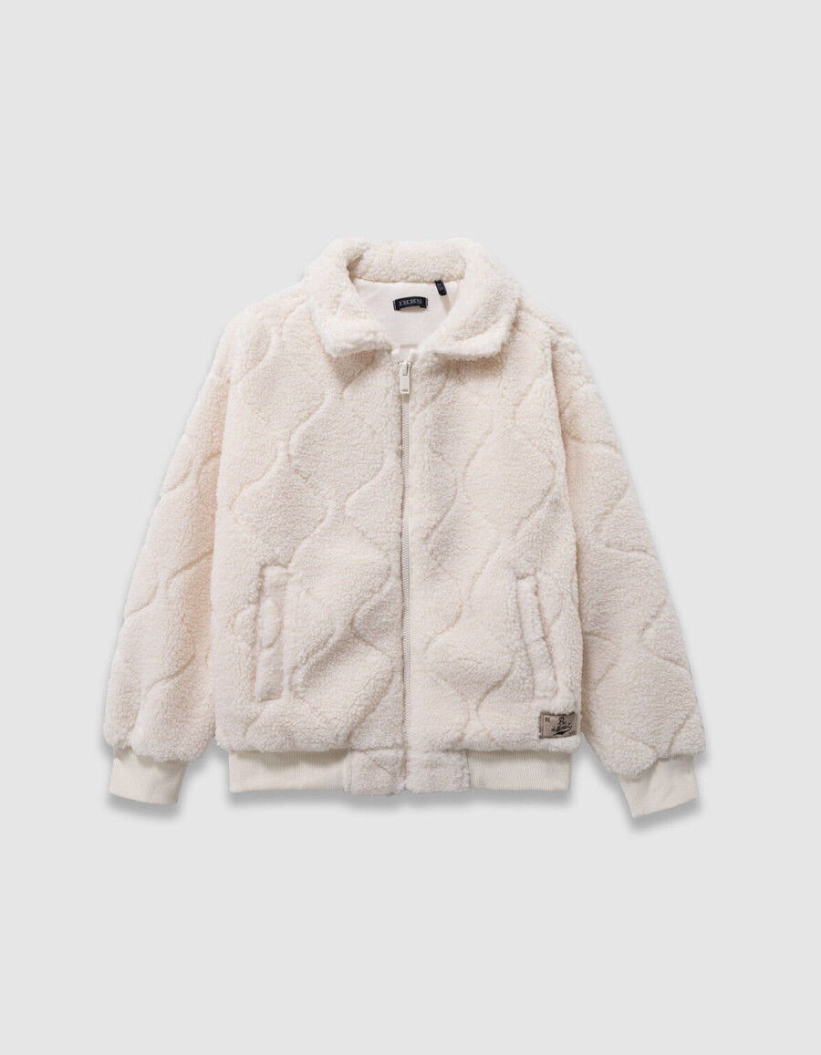 cárdigan con cremallera y acolchado de sherpa color crudo para niño