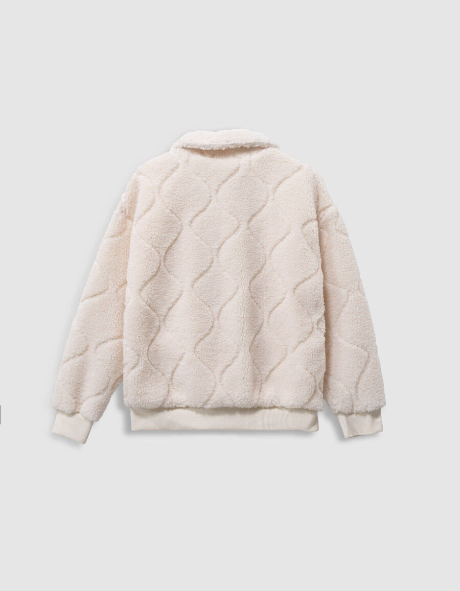 cárdigan con cremallera y acolchado de sherpa color crudo para niño
