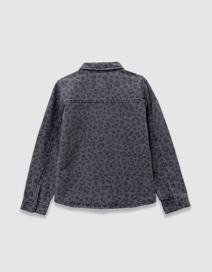 camisa vaquera gris con estampado de leopardo para niño