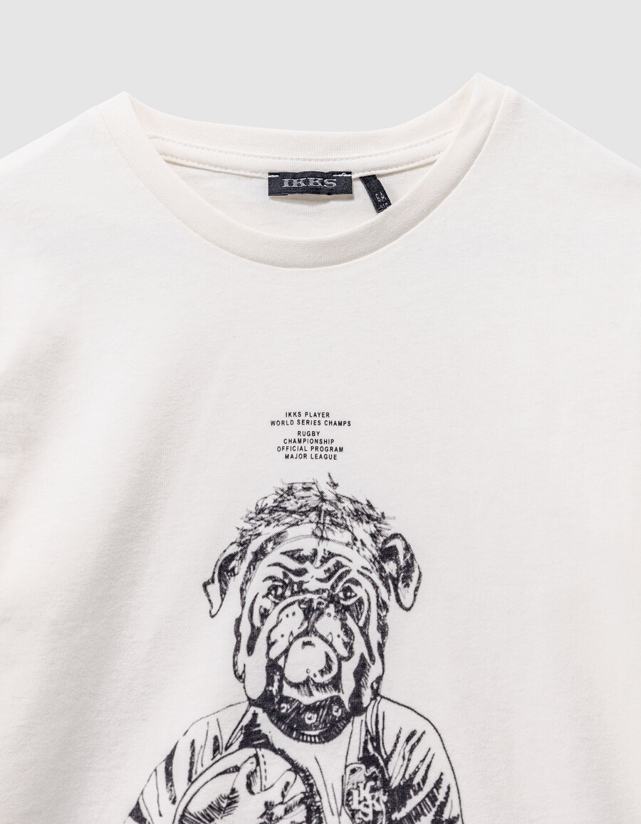 camiseta blanca de algodón orgánico para niño con imagen de perro