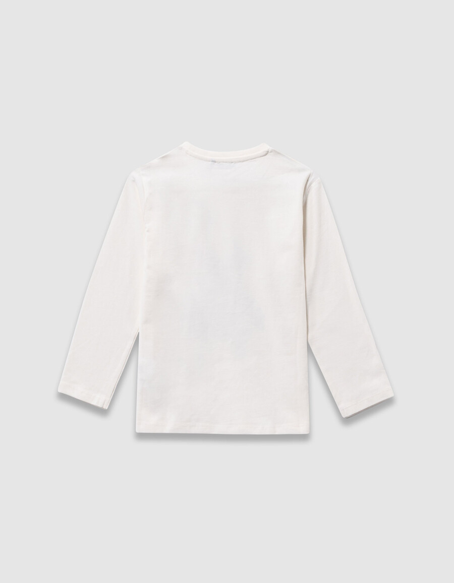 camiseta blanca de algodón orgánico para niño con imagen de perro