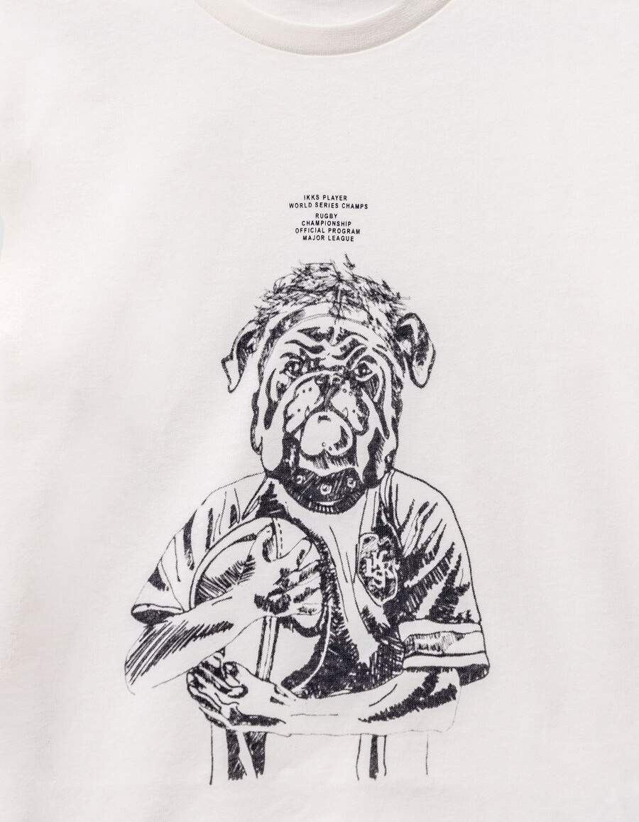 camiseta blanca de algodón orgánico para niño con imagen de perro