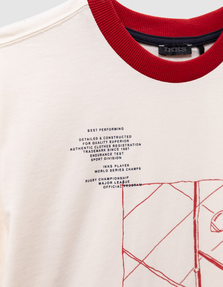 camiseta blanca de algodón orgánico para niño con ribete rojo