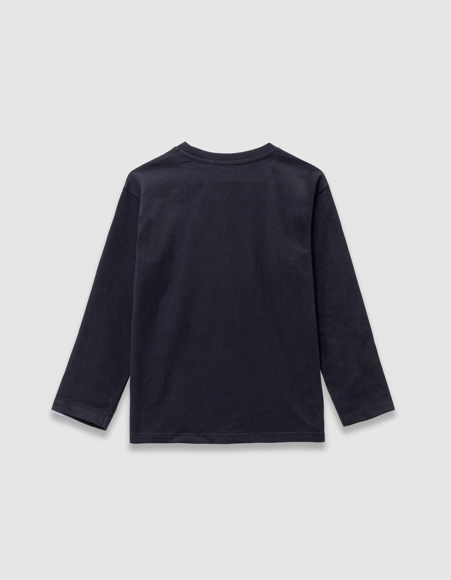 camiseta negra de algodón orgánico para niño con imagen de furgoneta estampada