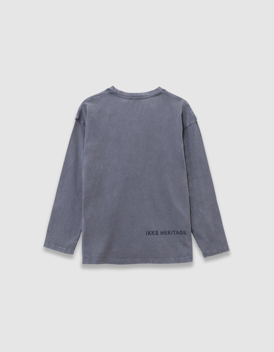 camiseta de manga larga de algodón orgánico azul para niño bolsillo de punto