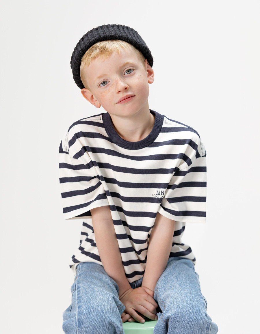 camiseta marinera de manga corta de algodón orgánico para niño