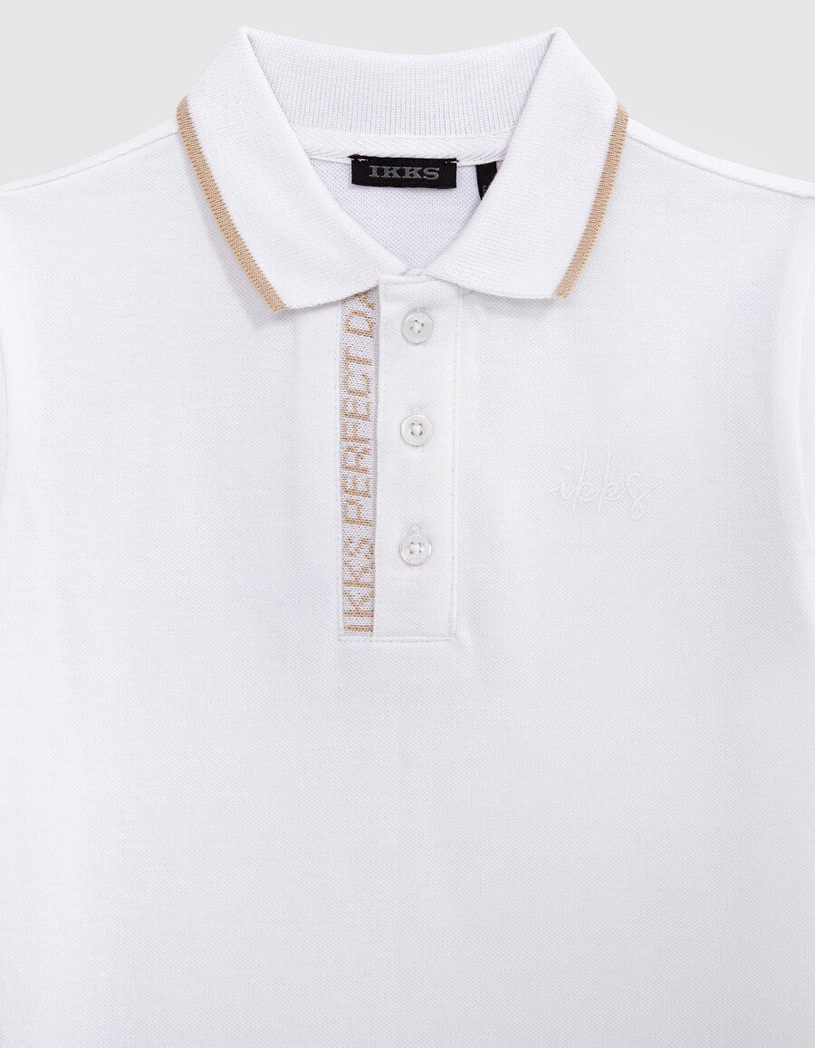 polo de algodón blanco para niño con canalé de rayas
