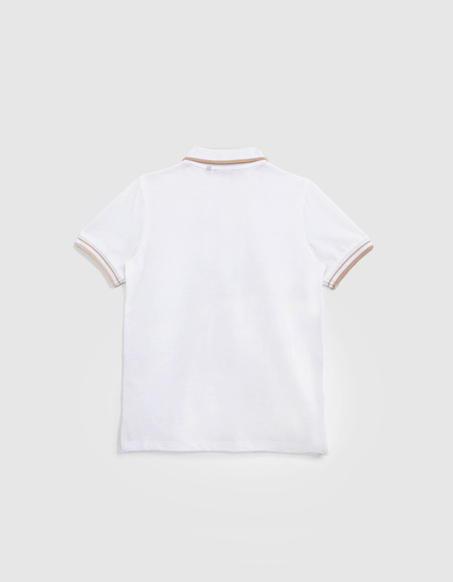 polo de algodón blanco para niño con canalé de rayas