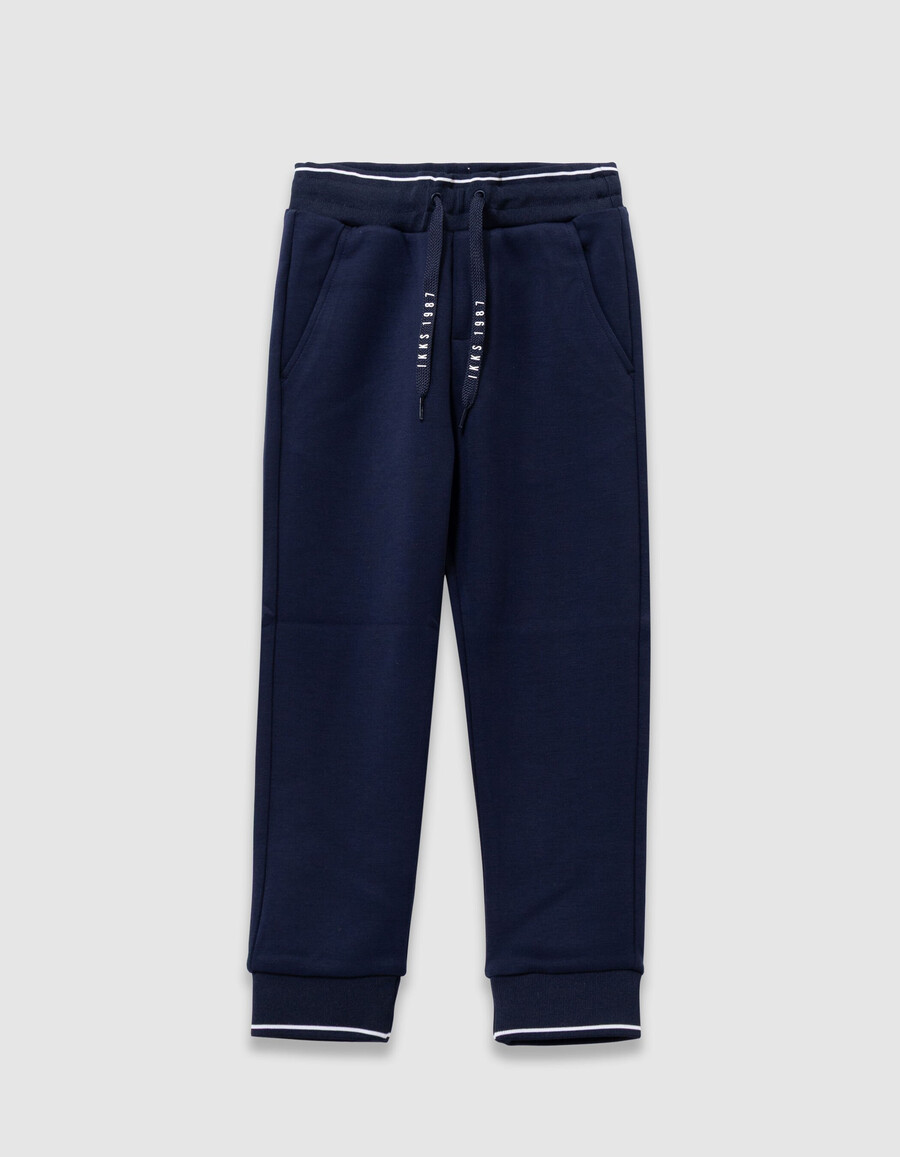 pantalones deportivos azul marino con cordón ajustable con letras para niño