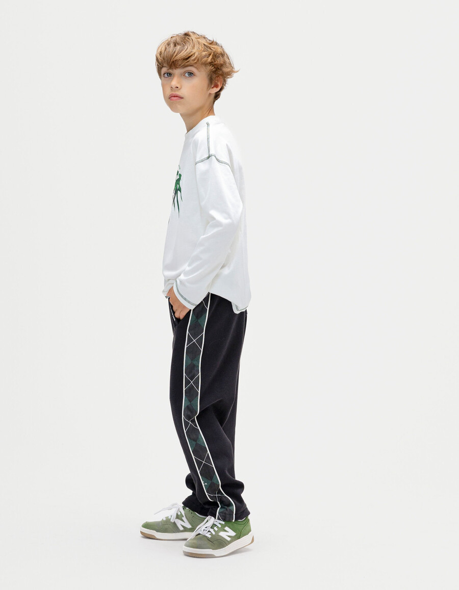 pantalones verdes de harry potter para niño con laterales a cuadros