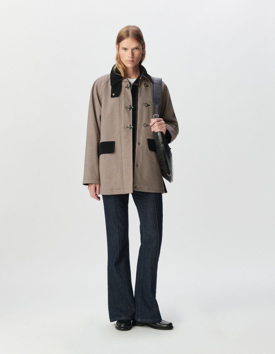 parka burdeos de pata de gallo y terciopelo para mujer