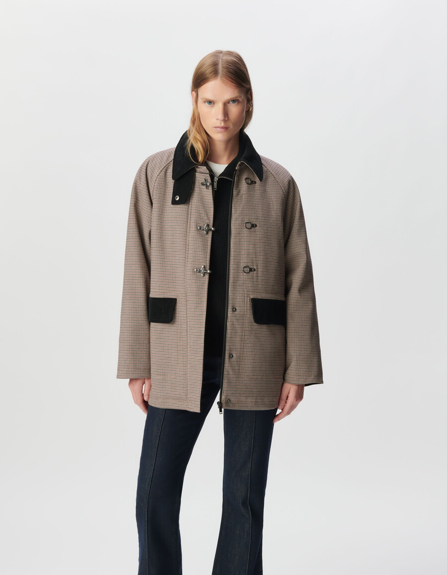 parka burdeos de pata de gallo y terciopelo para mujer